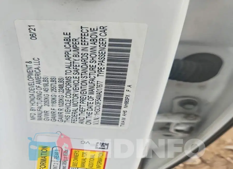 1HGCV3F54MA017677 Photo# 13