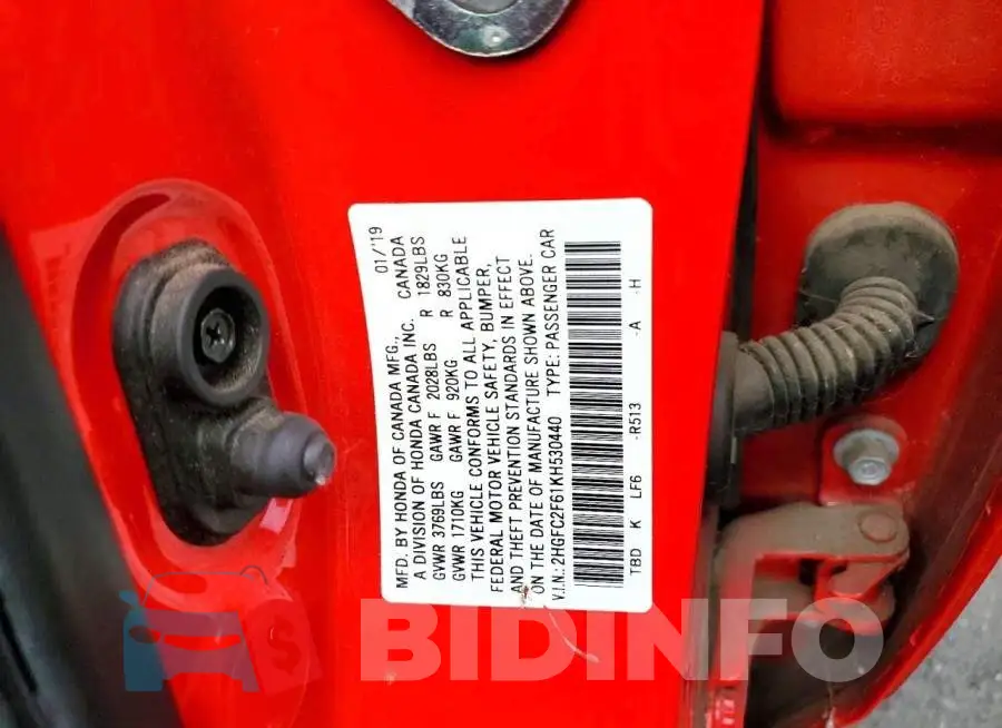 2HGFC2F61KH530440 Photo# 12