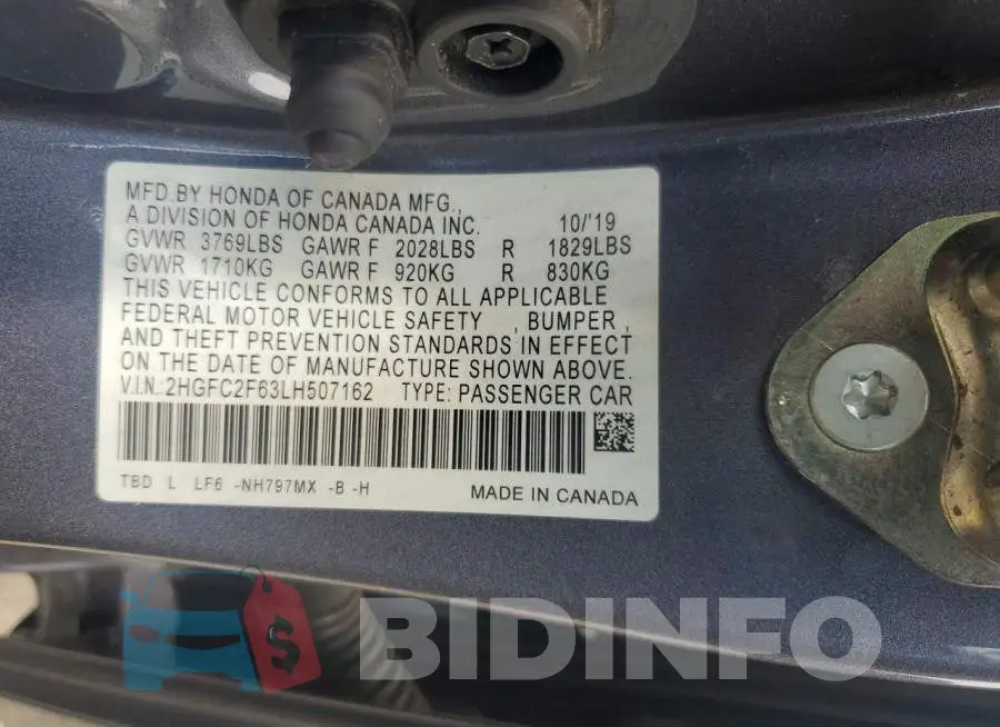 2HGFC2F63LH507162 Photo# 12