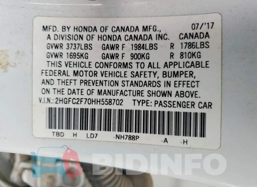 2HGFC2F70HH558702 Photo# 12