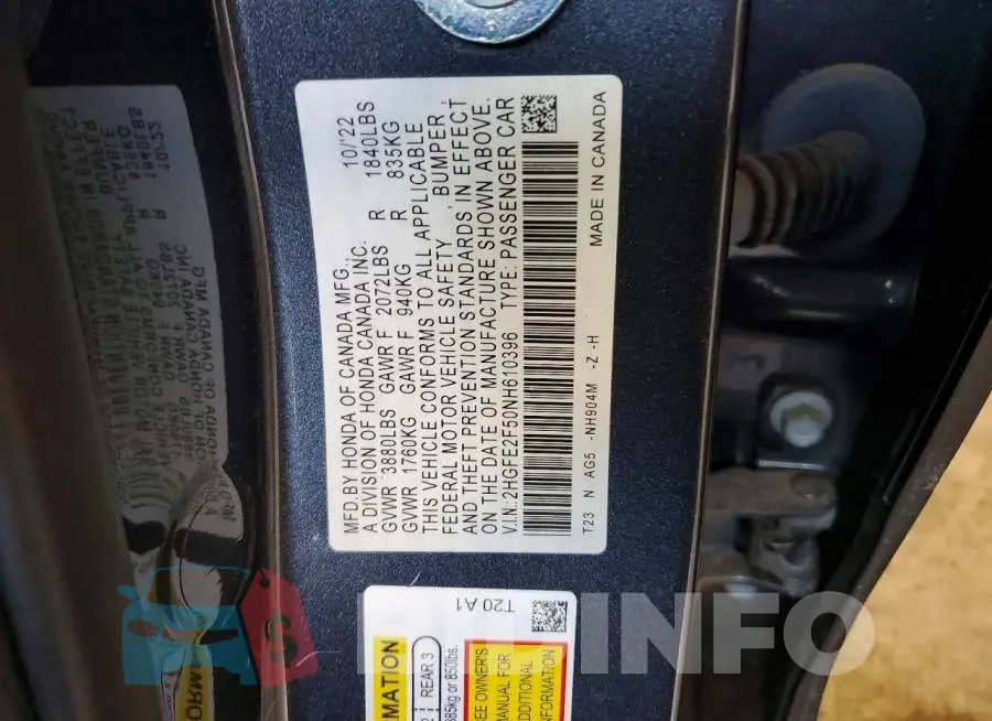 2HGFE2F50NH610396 Photo# 12