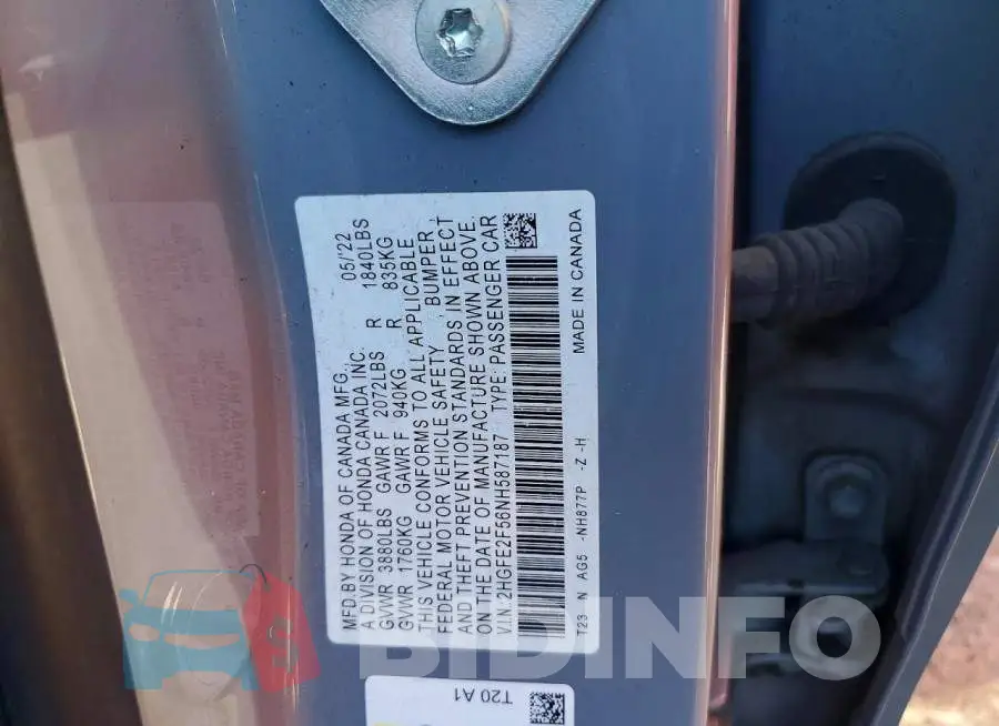 2HGFE2F56NH587187 Photo# 12
