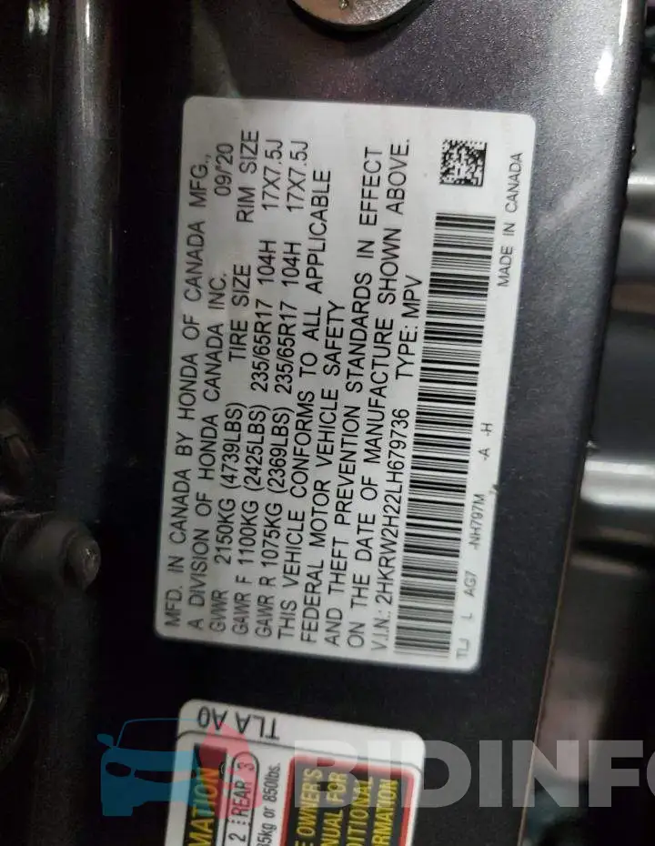 2HKRW2H22LH679736 Photo# 14