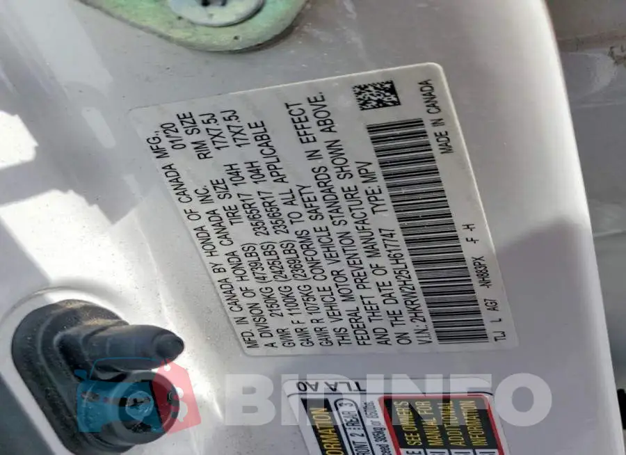 2HKRW2H25LH617747 Photo# 13