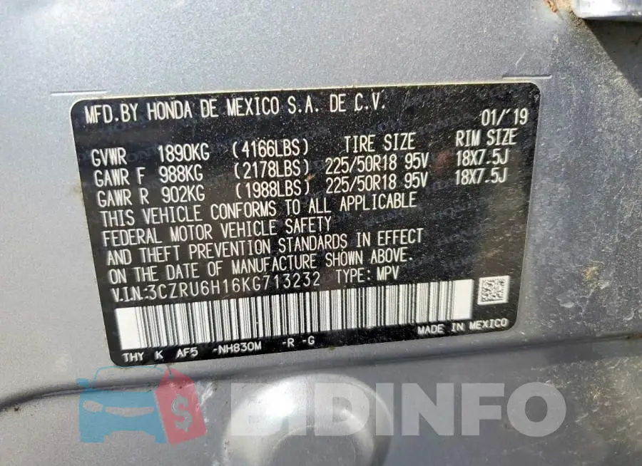 3CZRU6H16KG713232 Photo# 14