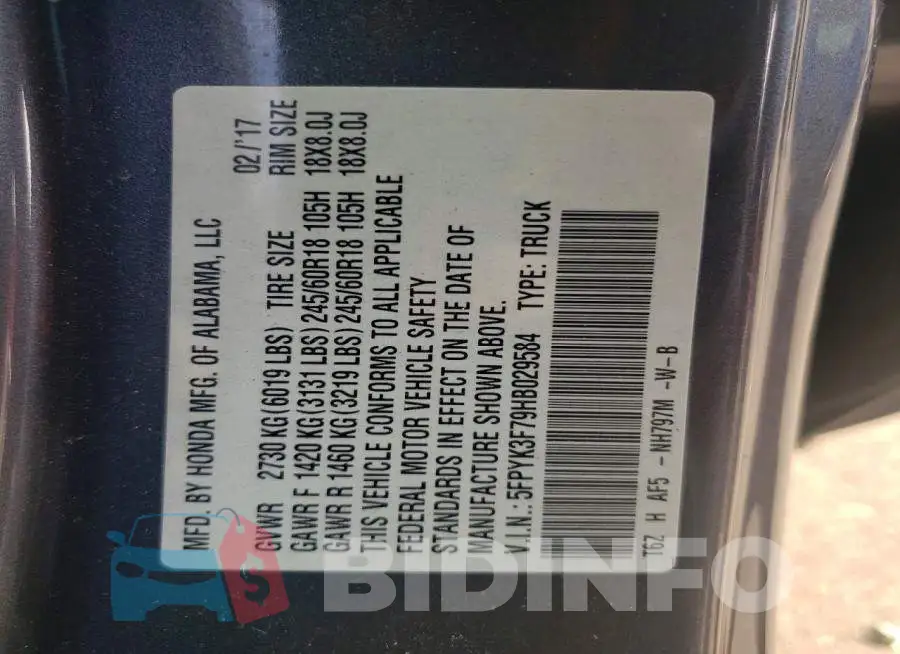 5FPYK3F79HB029584 Photo# 12