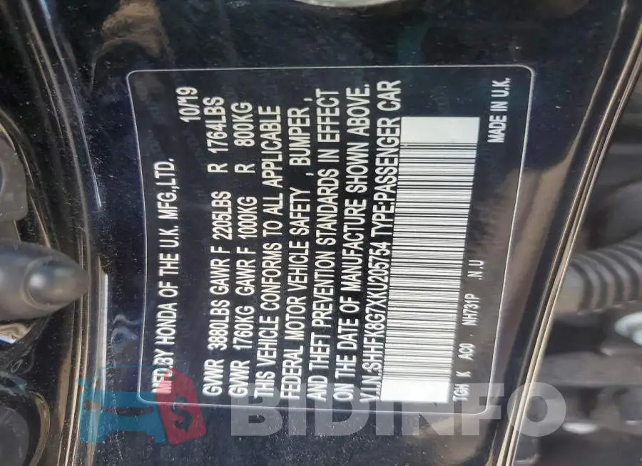 SHHFK8G7XKU205754 Photo# 13