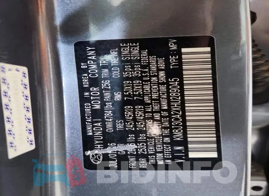 KM8J3CA2XHU289045 Photo# 13