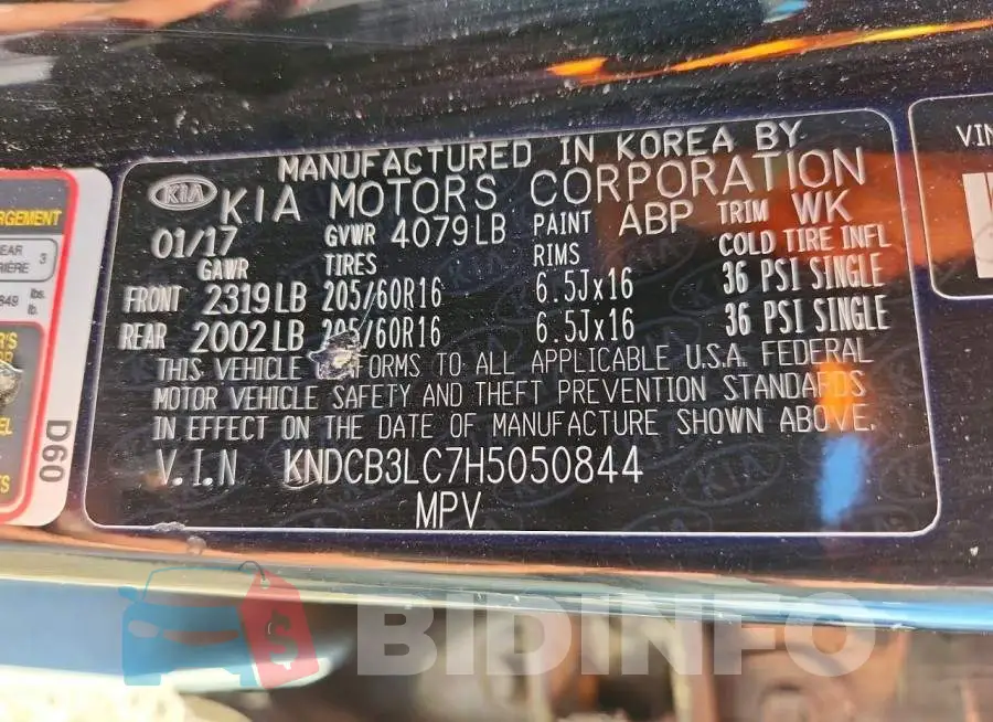 KNDCB3LC7H5050844 Photo# 13