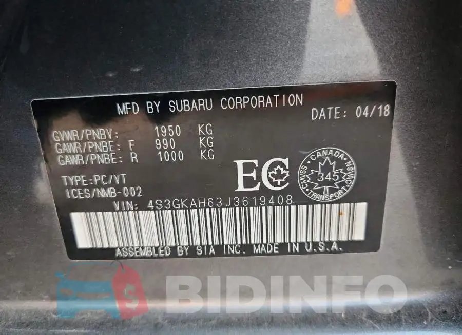 4S3GKAH63J3619408 Photo# 12