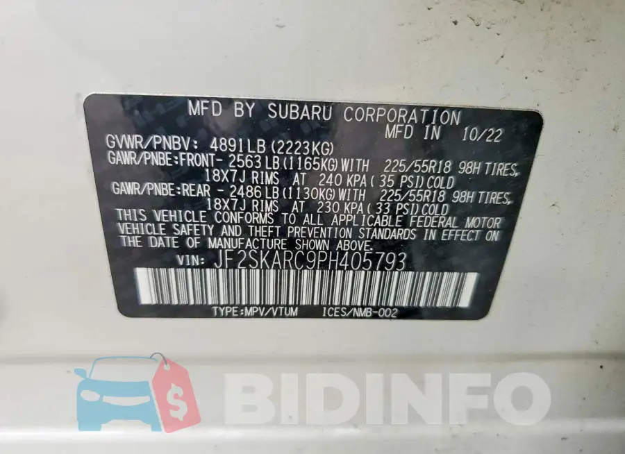 JF2SKARC9PH405793 Photo# 14