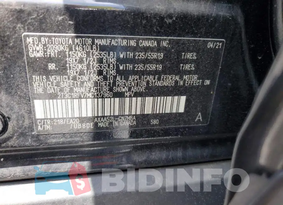 2T3C1RFV7MC137960 Photo# 13