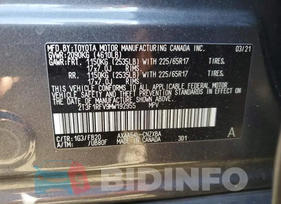 2T3F1RFV9MW192955 Photo# 12