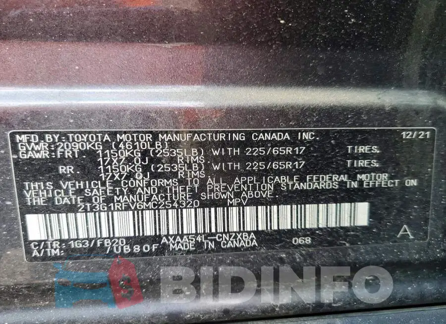 2T3G1RFV6MC254320 Photo# 13