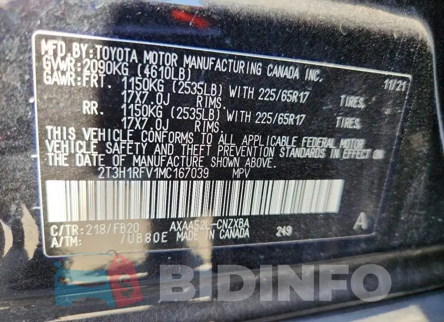 2T3H1RFV1MC167039 Photo# 14
