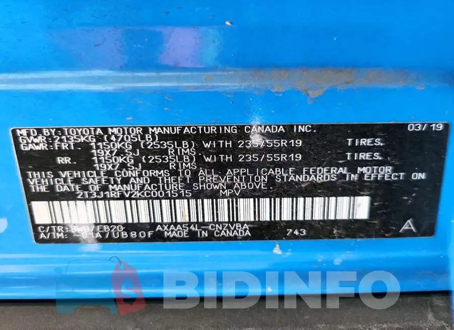 2T3J1RFV2KC001515 Photo# 12