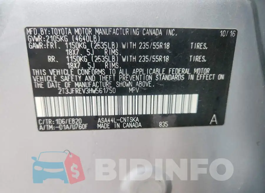 2T3JFREV3HW561750 Photo# 13