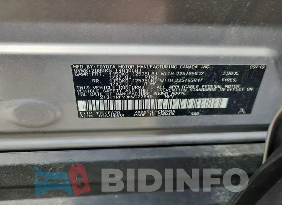 2T3P1RFV3KW077849 Photo# 14