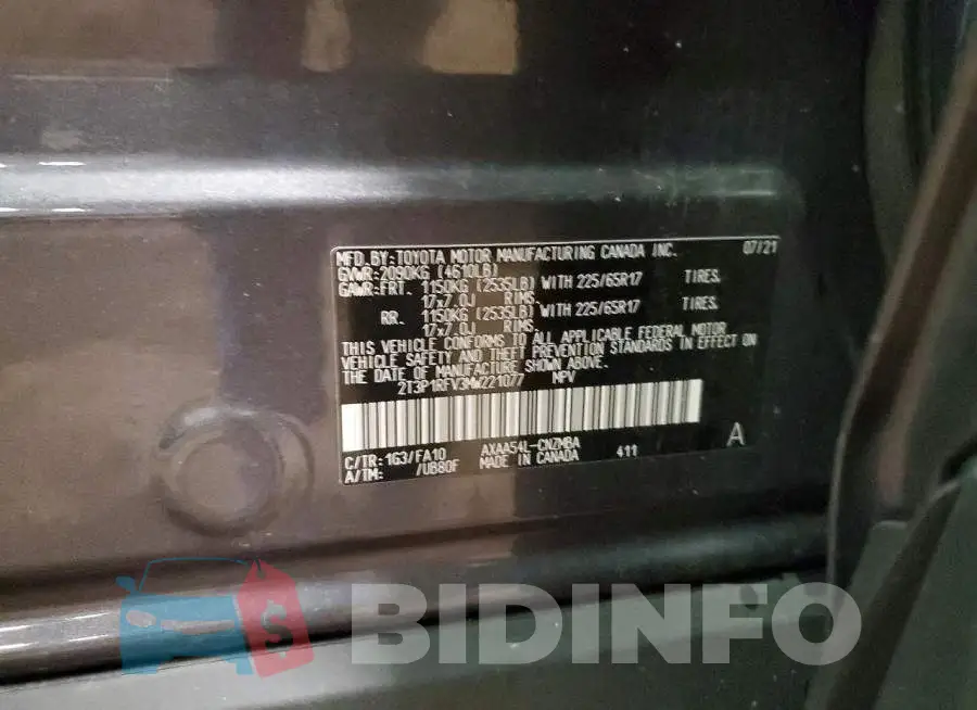 2T3P1RFV3MW221077 Photo# 14