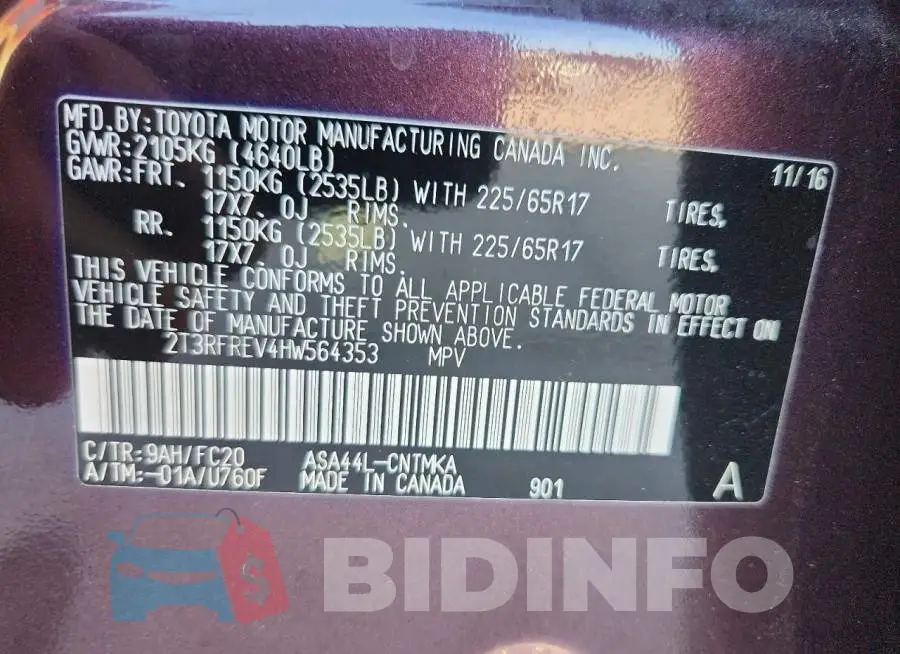 2T3RFREV4HW564353 Photo# 12