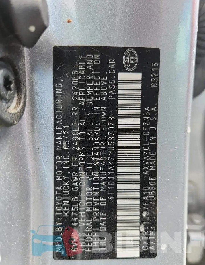 4T1C11AK7MU587078 Photo# 12