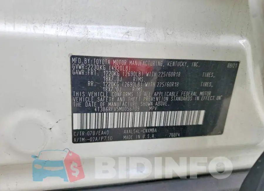 4T3B6RFV5MU056709 Photo# 13