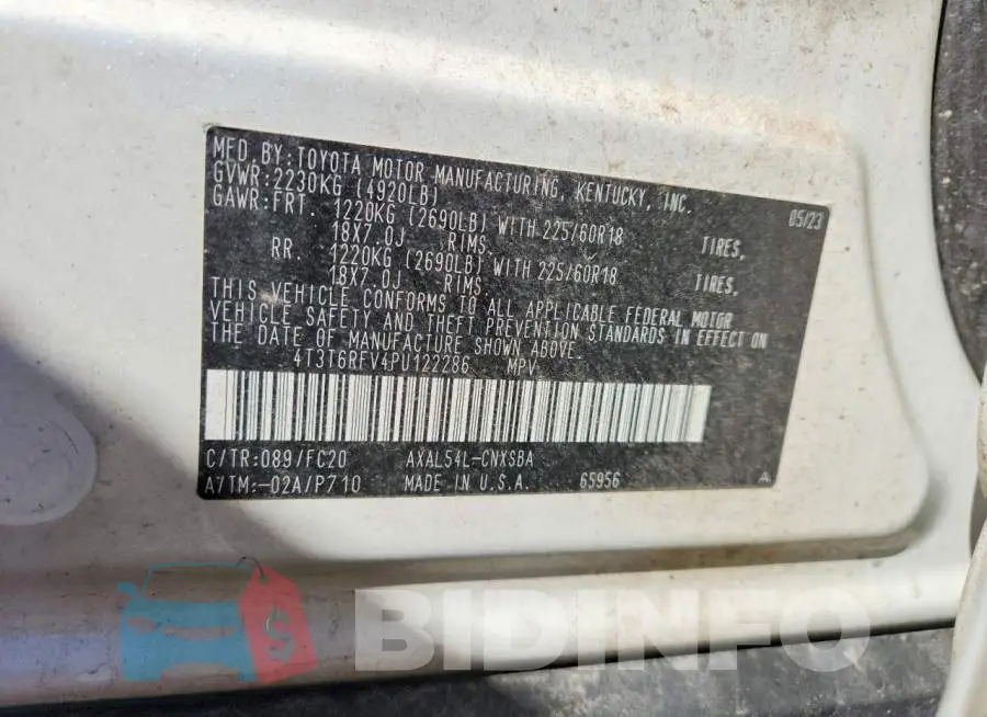 4T3T6RFV4PU122286 Photo# 13