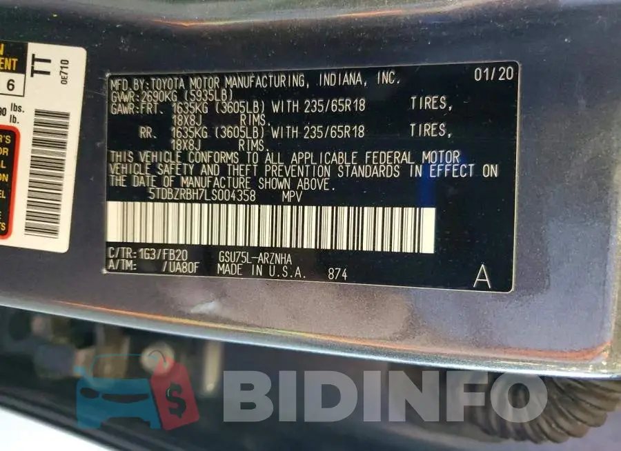 5TDBZRBH7LS004358 Photo# 14