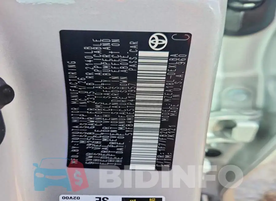 5YFB4MDE5TP417957 Photo# 12