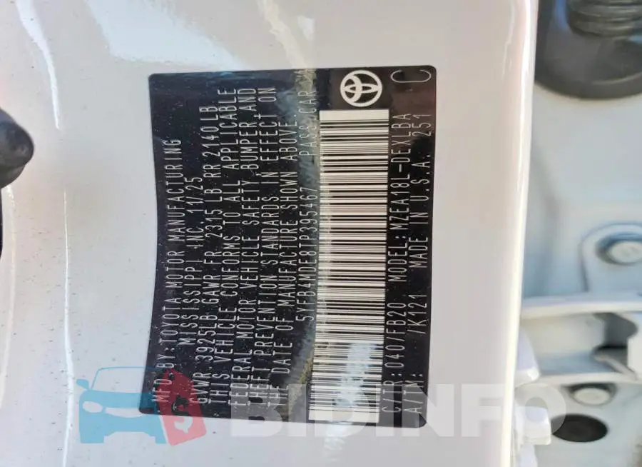 5YFB4MDE8TP395467 Photo# 12