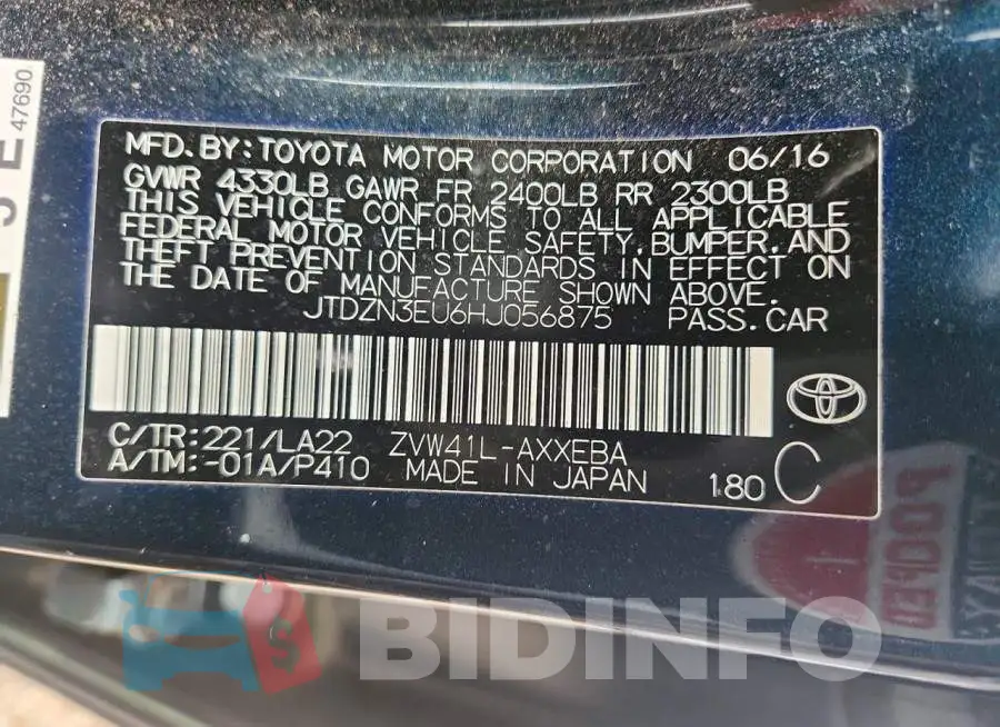 JTDZN3EU6HJ056875 Photo# 14