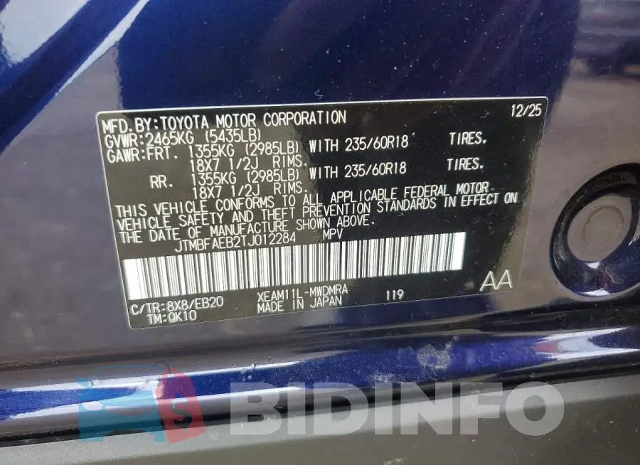 JTMBFAEB2TJ012284 Photo# 13