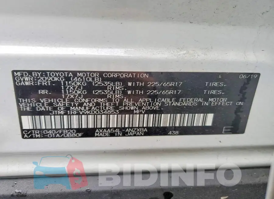 JTMF1RFV9KD034853 Photo# 14