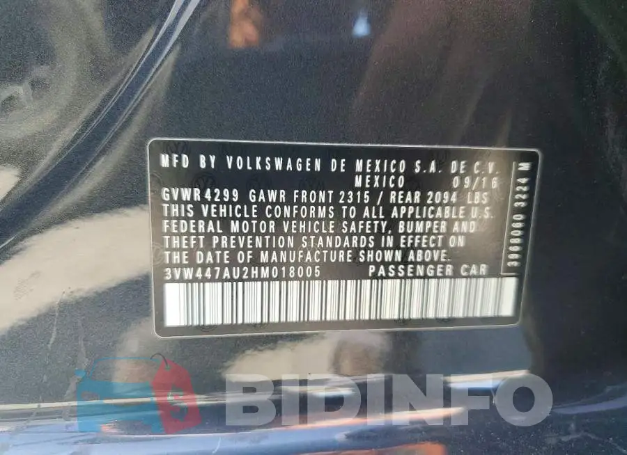 3VW447AU2HM018005 Photo# 12