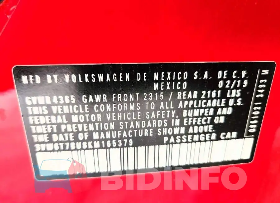 3VW6T7BU8KM165379 Photo# 12