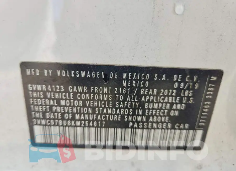 3VWCB7BU8KM254617 Photo# 13