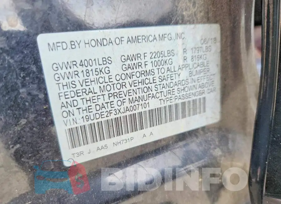 19UDE2F3XJA007101 Photo# 12