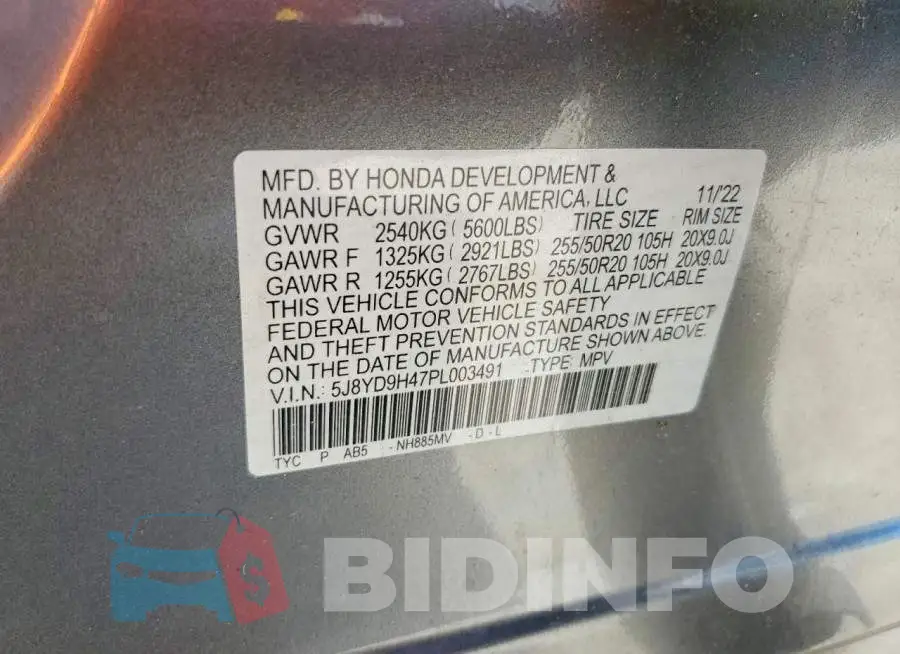 5J8YD9H47PL003491 Photo# 13
