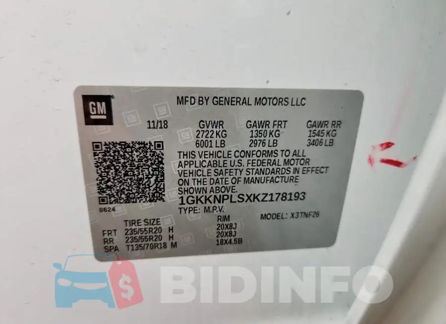 1GKKNPLSXKZ178193 Photo# 13