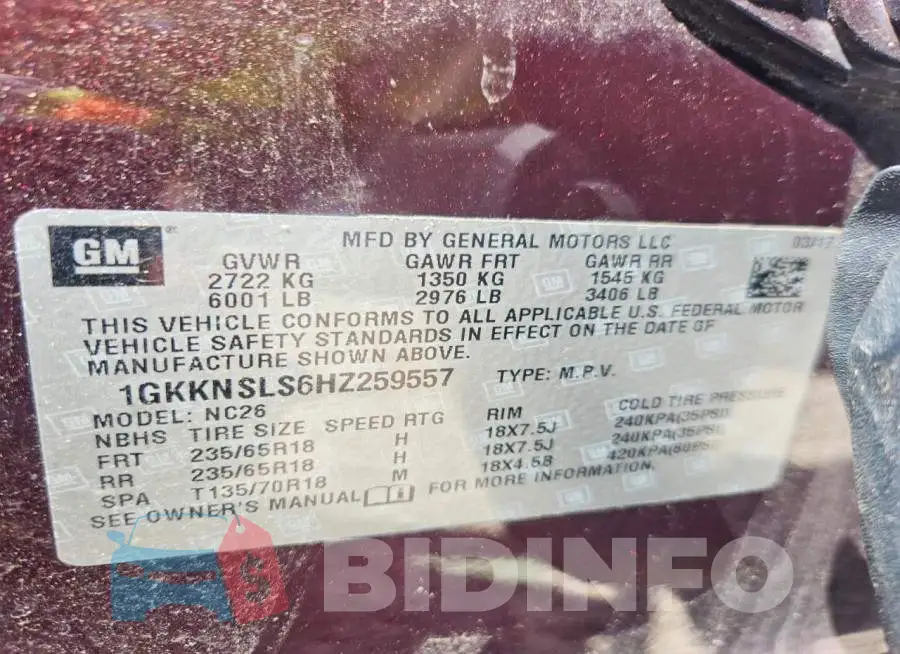 1GKKNSLS6HZ259557 Photo# 13