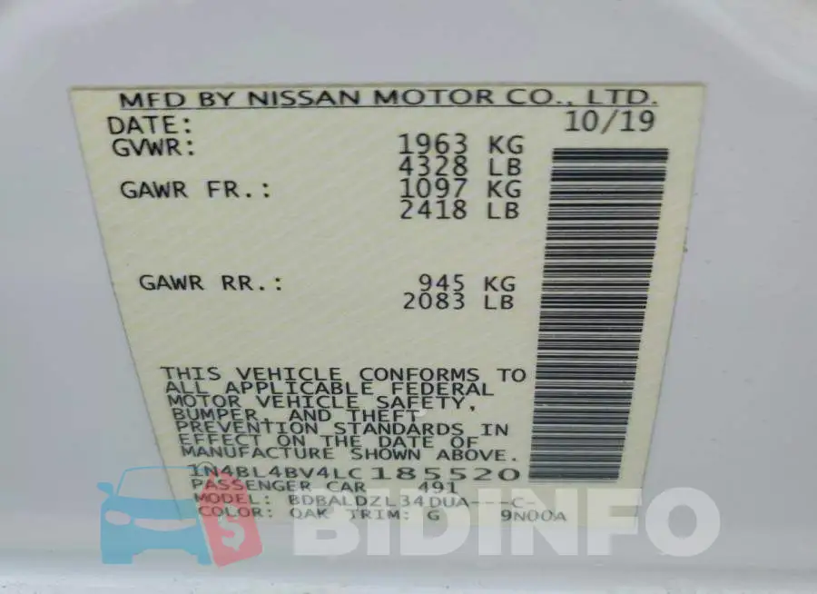 1N4BL4BV4LC185520 Photo# 13