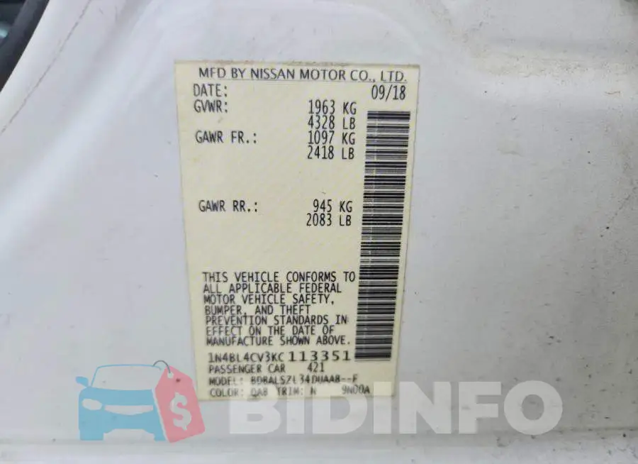 1N4BL4CV3KC113351 Photo# 12