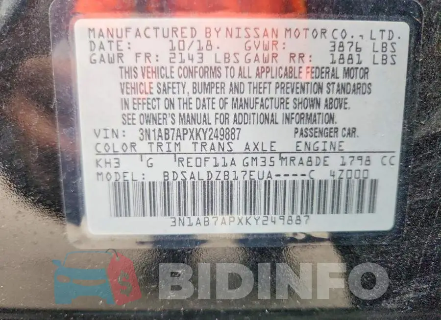 3N1AB7APXKY249887 Photo# 12