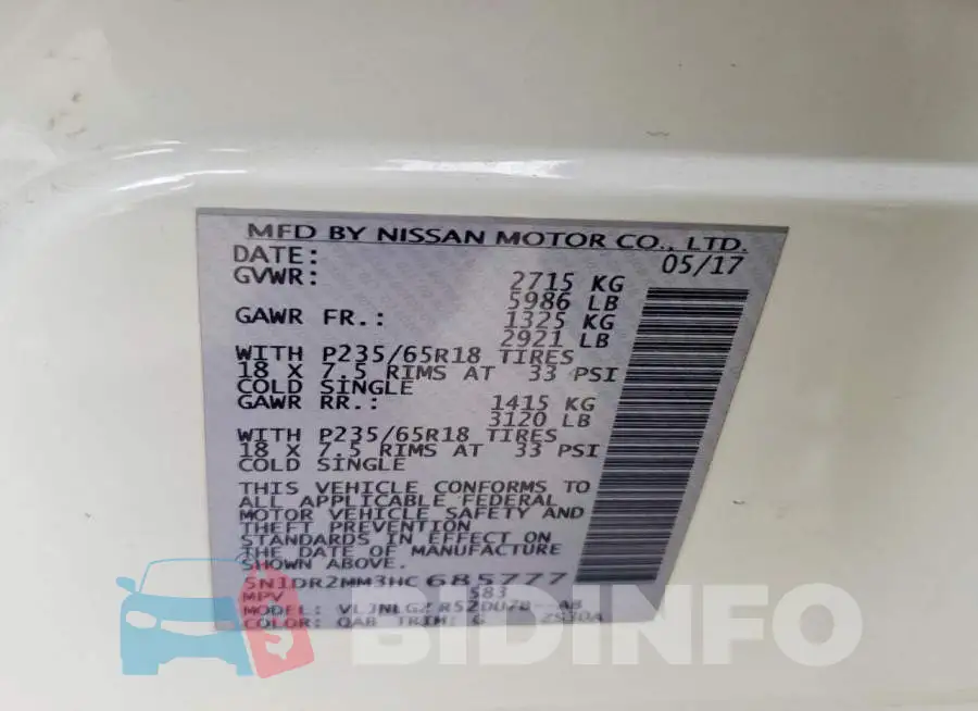 5N1DR2MM3HC685777 Photo# 14
