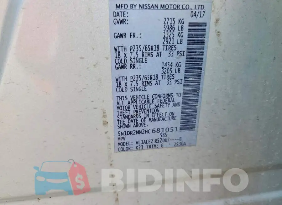 5N1DR2MN2HC681051 Photo# 14