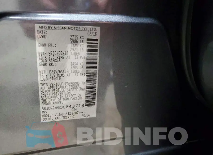 5N1DR2MNXJC643718 Photo# 13