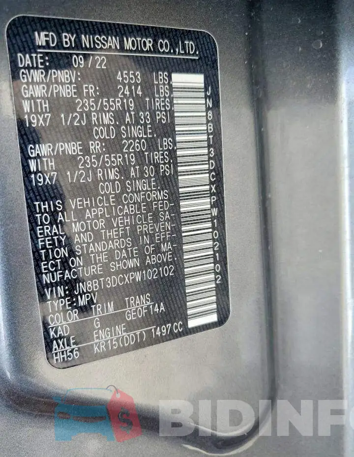 JN8BT3DCXPW102102 Photo# 13