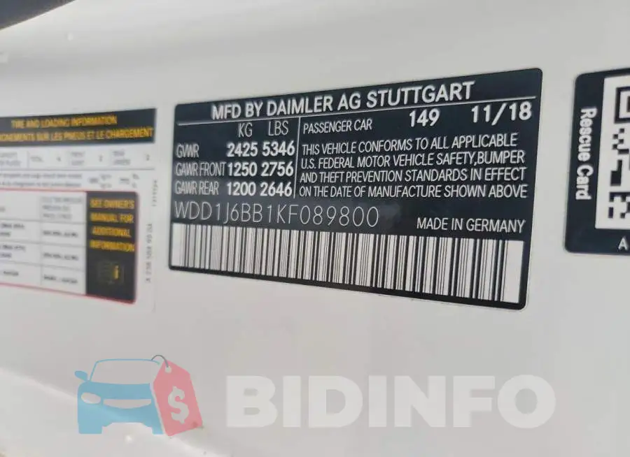 WDD1J6BB1KF089800 Photo# 12