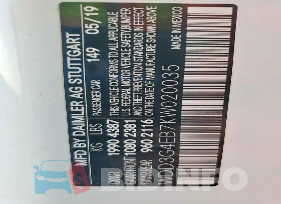 WDD3G4EB7KW020035 Photo# 12