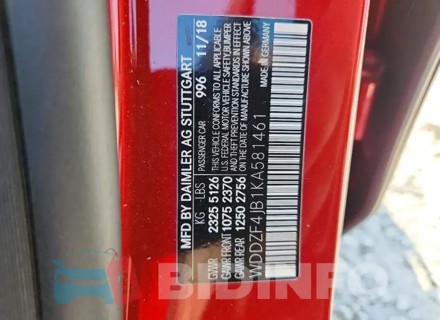 WDDZF4JB1KA581461 Photo# 12